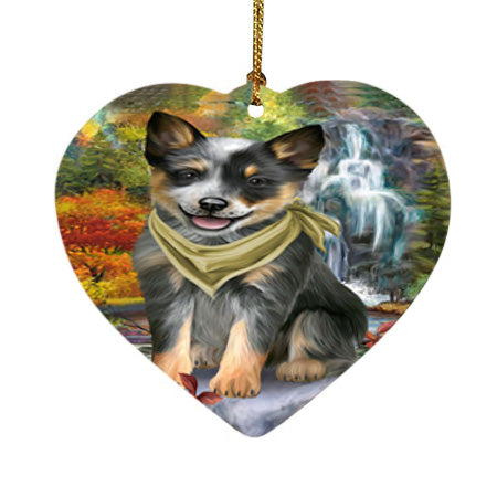 Scenic Waterfall Blue Heeler Dog Heart Christmas Ornament HPOR51832