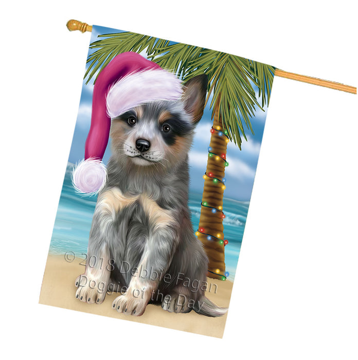 Summertime Happy Holidays Christmas Blue Heeler Dog on Tropical Island Beach House Flag FLG54742