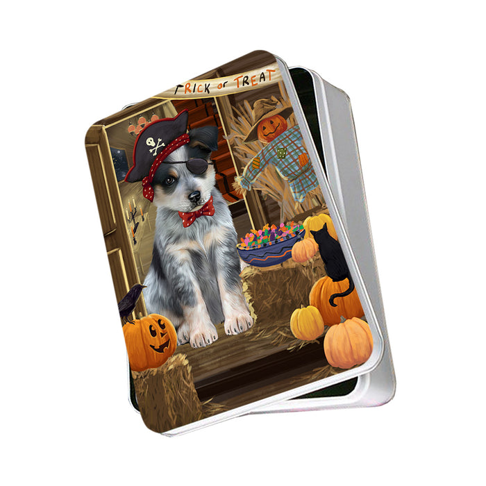 Enter at Own Risk Trick or Treat Halloween Blue Heeler Dog Photo Storage Tin PITN53021