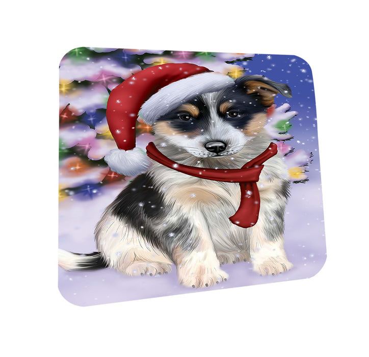 Winterland Wonderland Blue Heeler Dog In Christmas Holiday Scenic Background Coasters Set of 4 CST53699