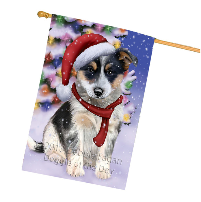 Winterland Wonderland Blue Heeler Dog In Christmas Holiday Scenic Background House Flag FLG53939