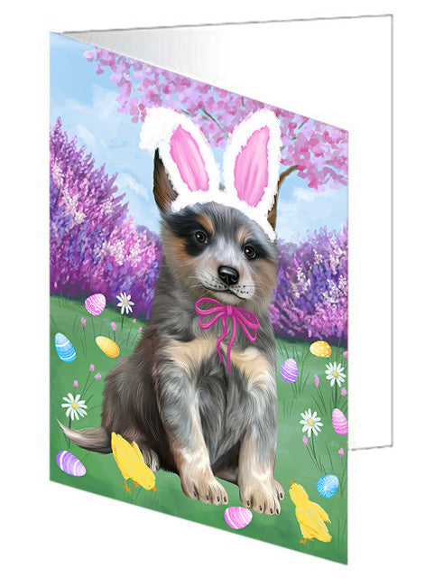 Easter Holiday Blue Heeler Dog Handmade Artwork Assorted Pets Greeting Cards and Note Cards with Envelopes for All Occasions and Holiday Seasons GCD76172