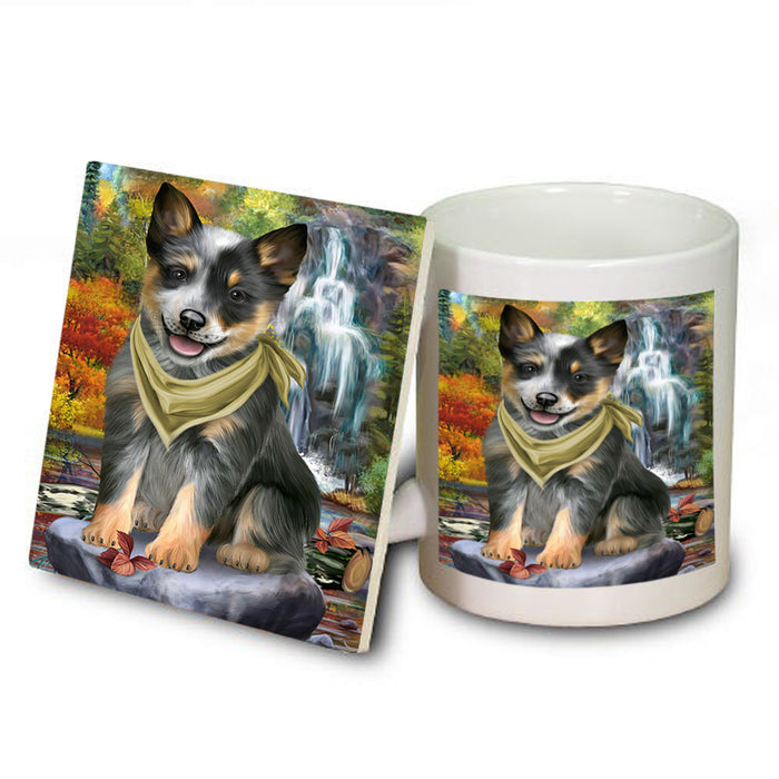 Scenic Waterfall Blue Heeler Dog Mug and Coaster Set MUC51824