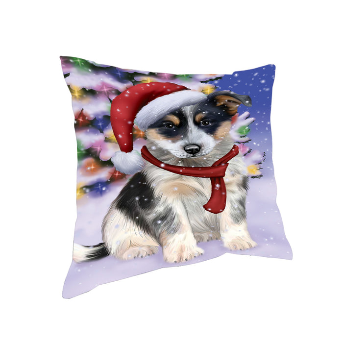 Winterland Wonderland Blue Heeler Dog In Christmas Holiday Scenic Background Pillow PIL71588