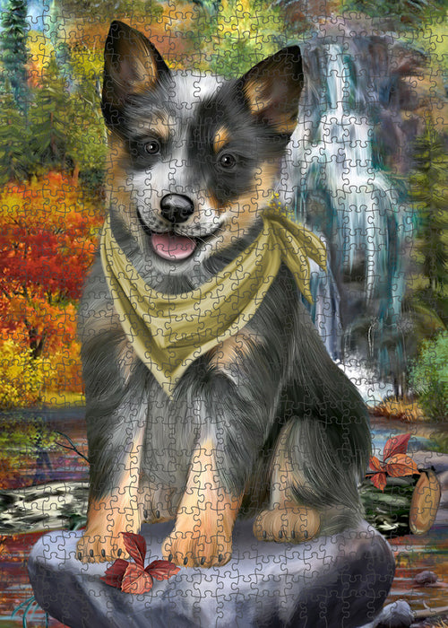 Scenic Waterfall Blue Heeler Dog Puzzle with Photo Tin PUZL59583