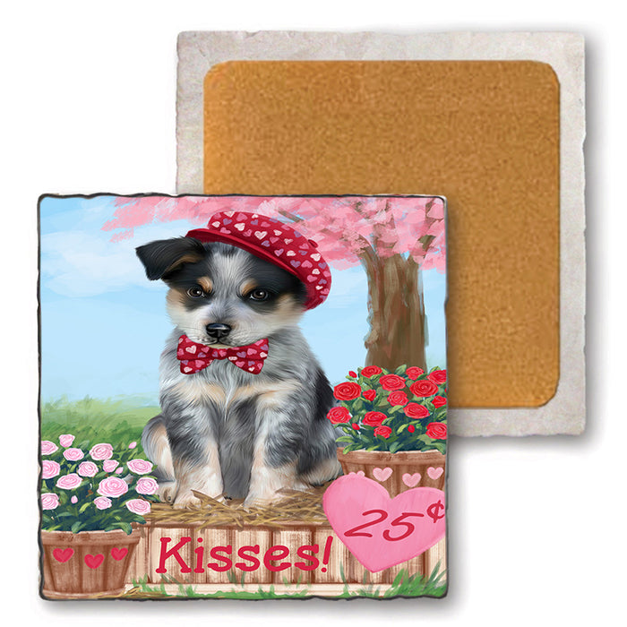 Rosie 25 Cent Kisses Blue Heeler Dog Set of 4 Natural Stone Marble Tile Coasters MCST50937