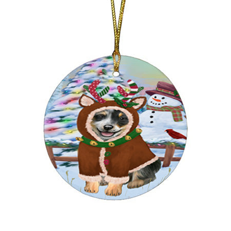 Christmas Gingerbread House Candyfest Blue Heeler Dog Round Flat Christmas Ornament RFPOR56552