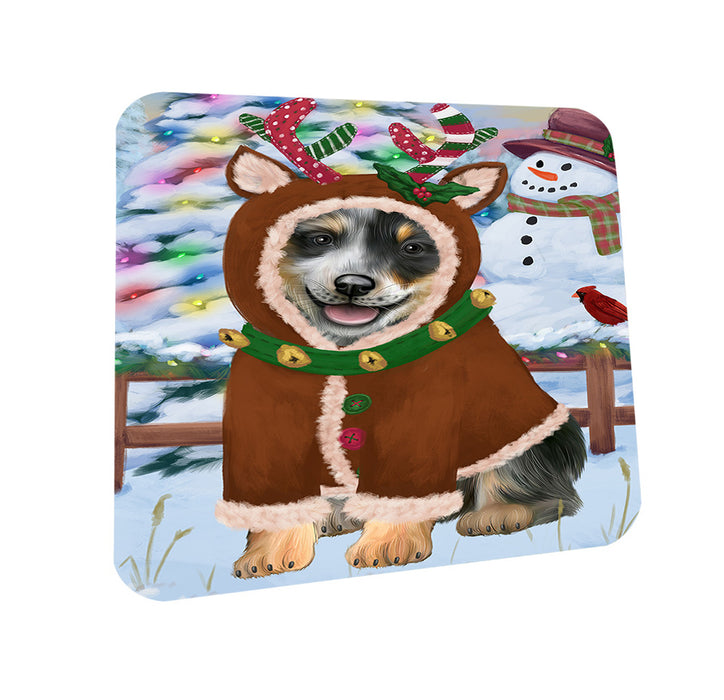 Christmas Gingerbread House Candyfest Blue Heeler Dog Coasters Set of 4 CST56154