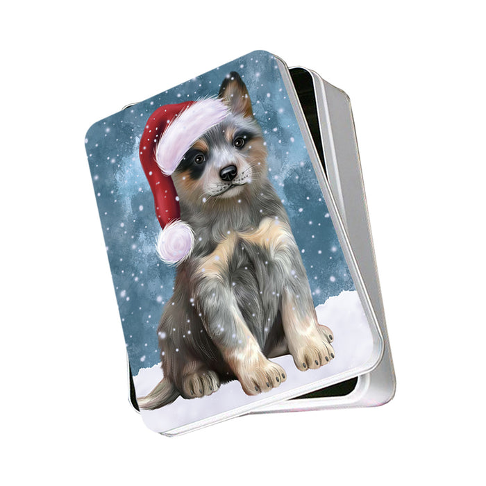 Let it Snow Christmas Holiday Blue Heeler Dog Wearing Santa Hat Photo Storage Tin PITN54230