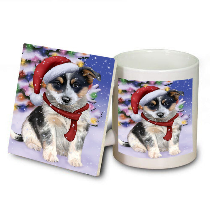 Winterland Wonderland Blue Heeler Dog In Christmas Holiday Scenic Background Mug and Coaster Set MUC53733