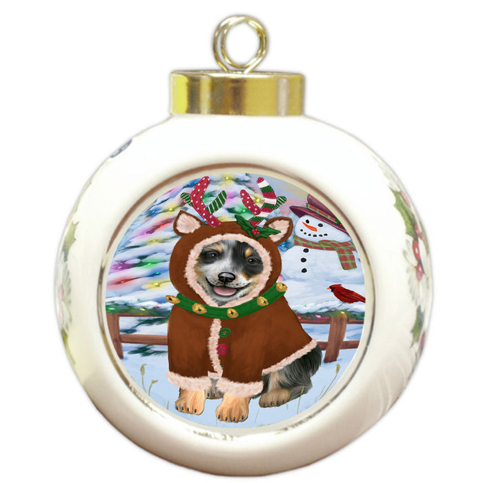 Christmas Gingerbread House Candyfest Blue Heeler Dog Round Ball Christmas Ornament RBPOR56552