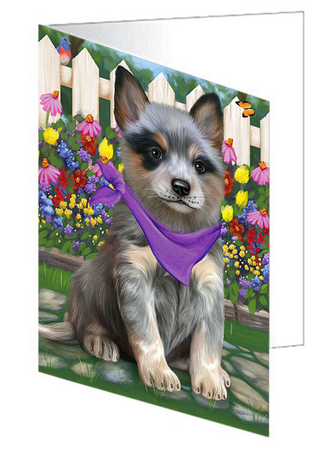 Spring Floral Blue Heeler Dog Handmade Artwork Assorted Pets Greeting Cards and Note Cards with Envelopes for All Occasions and Holiday Seasons GCD60758