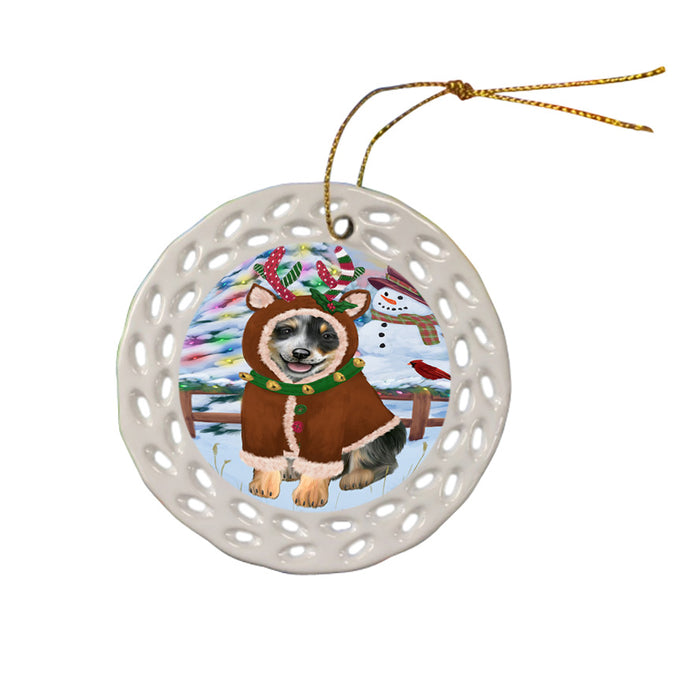 Christmas Gingerbread House Candyfest Blue Heeler Dog Ceramic Doily Ornament DPOR56552