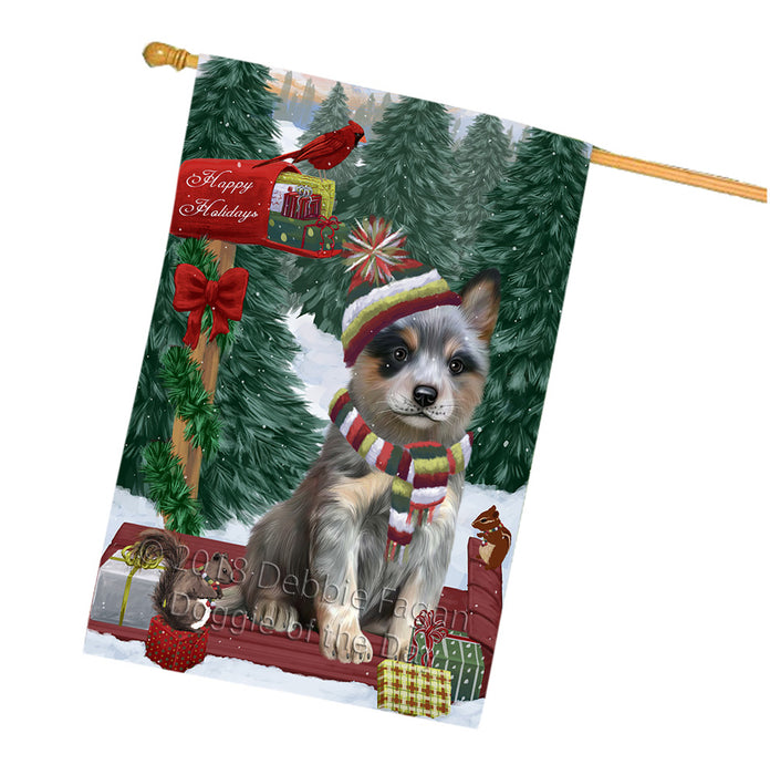 Merry Christmas Woodland Sled Blue Heeler Dog House Flag FLG55286