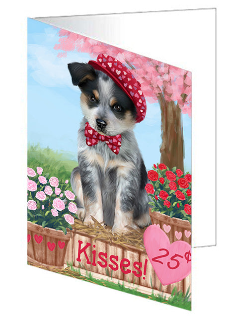 Rosie 25 Cent Kisses Blue Heeler Dog Handmade Artwork Assorted Pets Greeting Cards and Note Cards with Envelopes for All Occasions and Holiday Seasons GCD72326