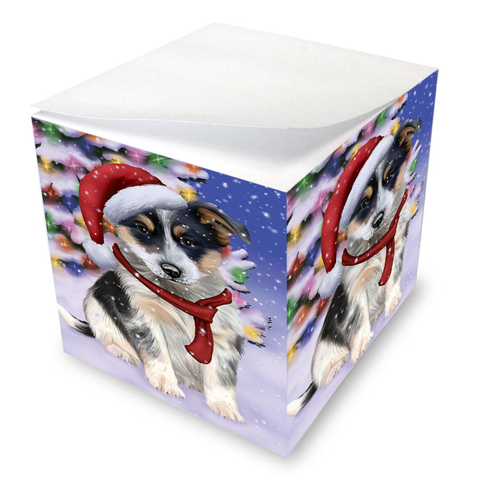 Winterland Wonderland Blue Heeler Dog In Christmas Holiday Scenic Background Note Cube NOC55387