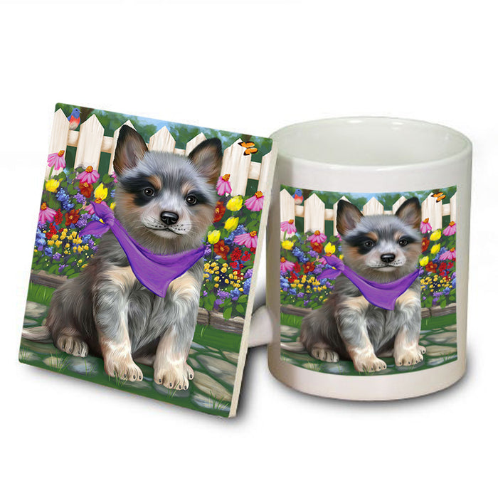 Spring Floral Blue Heeler Dog Mug and Coaster Set MUC52183
