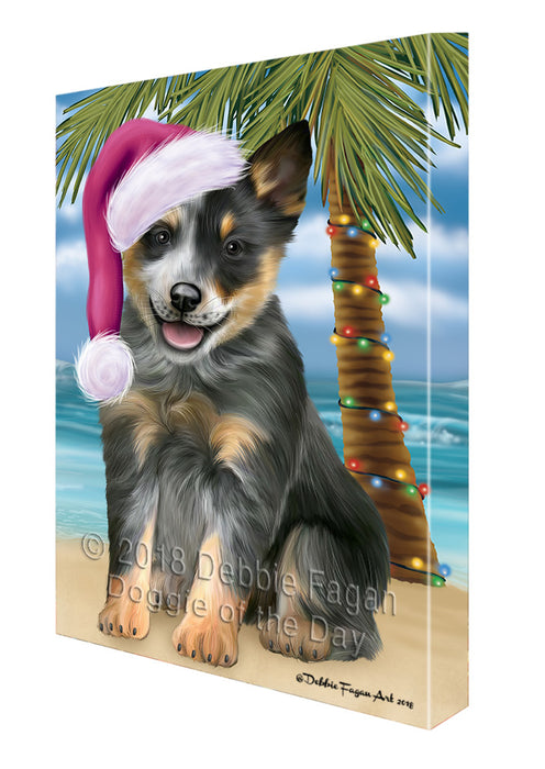 Summertime Happy Holidays Christmas Blue Heeler Dog on Tropical Island Beach Canvas Print Wall Art Décor CVS108755