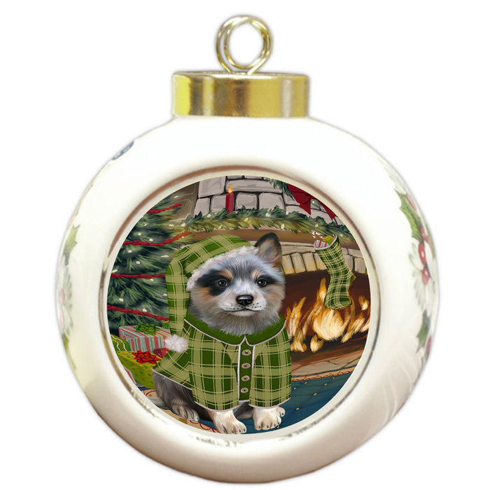 The Stocking was Hung Blue Heeler Dog Round Ball Christmas Ornament RBPOR55583