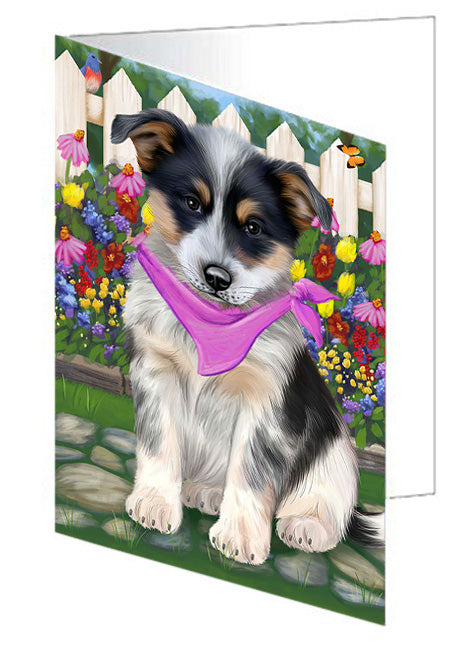 Spring Floral Blue Heeler Dog Handmade Artwork Assorted Pets Greeting Cards and Note Cards with Envelopes for All Occasions and Holiday Seasons GCD60761