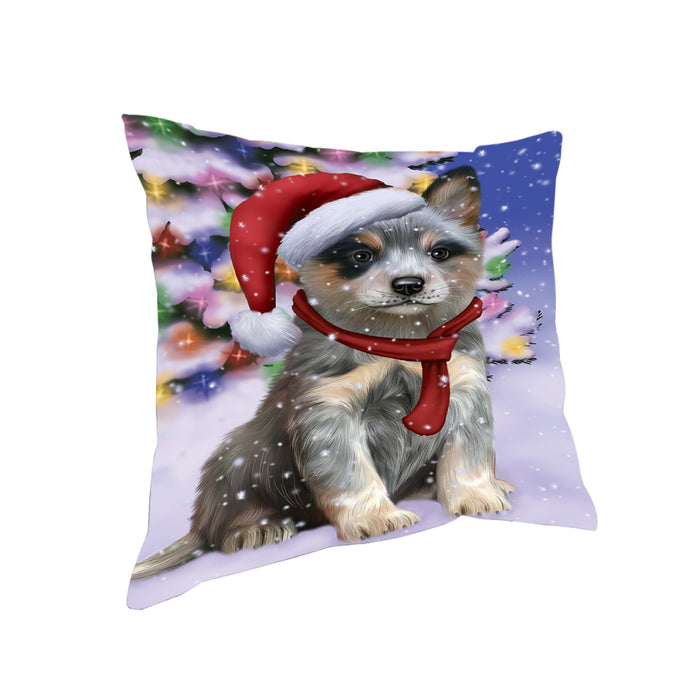 Winterland Wonderland Blue Heeler Dog In Christmas Holiday Scenic Background Pillow PIL71592
