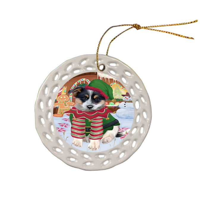 Christmas Gingerbread House Candyfest Blue Heeler Dog Ceramic Doily Ornament DPOR56553