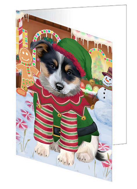 Christmas Gingerbread House Candyfest Blue Heeler Dog Handmade Artwork Assorted Pets Greeting Cards and Note Cards with Envelopes for All Occasions and Holiday Seasons GCD73106