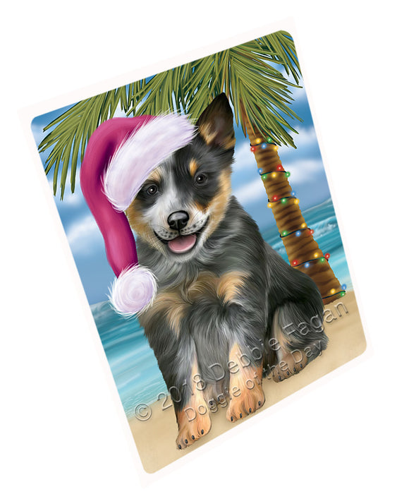 Summertime Happy Holidays Christmas Blue Heeler Dog on Tropical Island Beach Large Refrigerator / Dishwasher Magnet RMAG88152