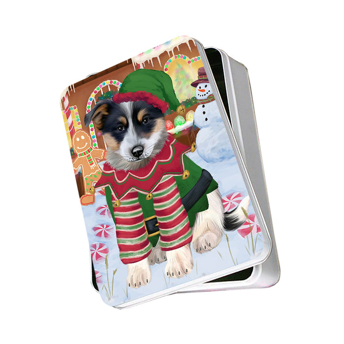 Christmas Gingerbread House Candyfest Blue Heeler Dog Photo Storage Tin PITN56116