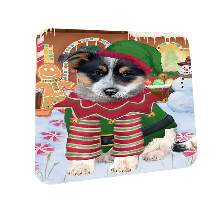 Christmas Gingerbread House Candyfest Blue Heeler Dog Coasters Set of 4 CST56155