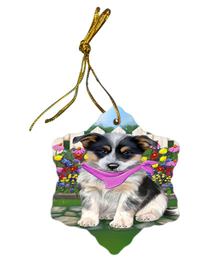 Spring Floral Blue Heeler Dog Star Porcelain Ornament SPOR52235