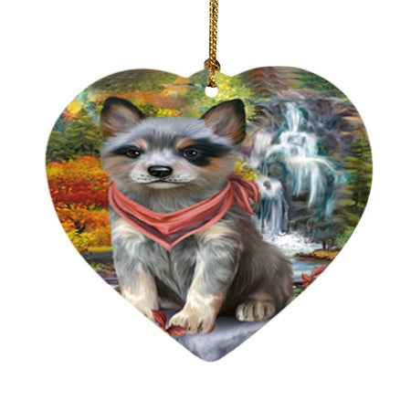 Scenic Waterfall Blue Heeler Dog Heart Christmas Ornament HPOR51833