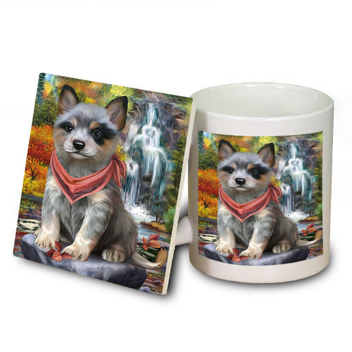 Scenic Waterfall Blue Heeler Dog Mug and Coaster Set MUC51825
