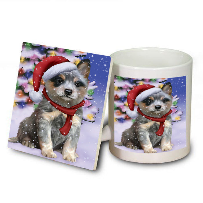 Winterland Wonderland Blue Heeler Dog In Christmas Holiday Scenic Background Mug and Coaster Set MUC53734