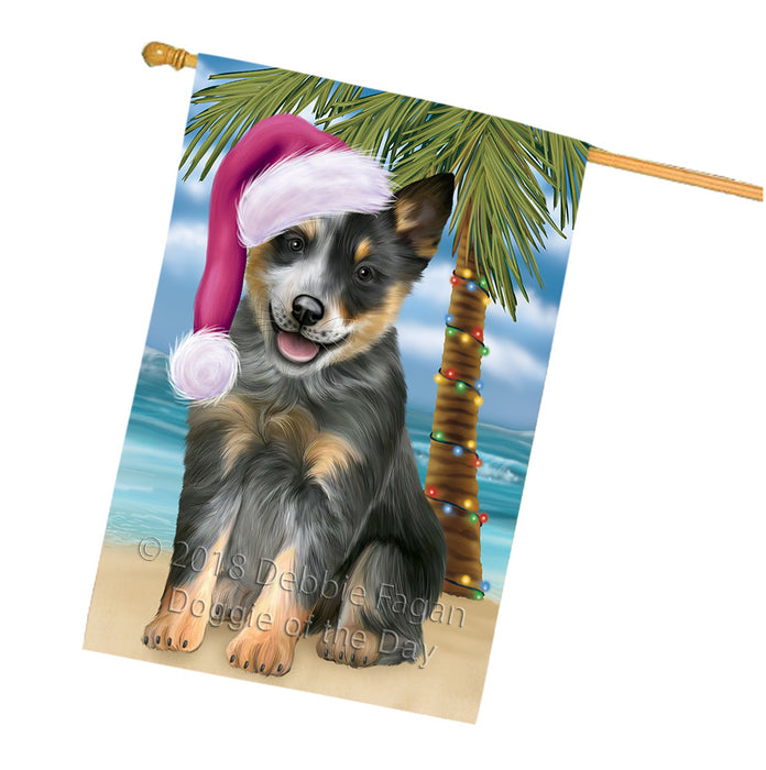 Summertime Happy Holidays Christmas Blue Heeler Dog on Tropical Island Beach House Flag FLG54743