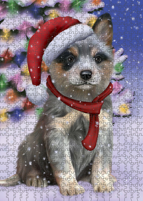 Winterland Wonderland Blue Heeler Dog In Christmas Holiday Scenic Background Puzzle with Photo Tin PUZL82124
