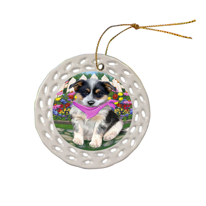 Spring Floral Blue Heeler Dog Ceramic Doily Ornament DPOR52244