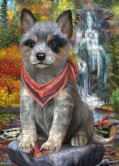 Scenic Waterfall Blue Heeler Dog Puzzle with Photo Tin PUZL59586