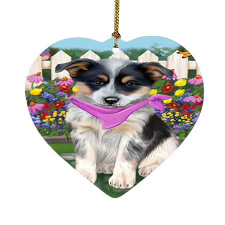Spring Floral Blue Heeler Dog Heart Christmas Ornament HPOR52244