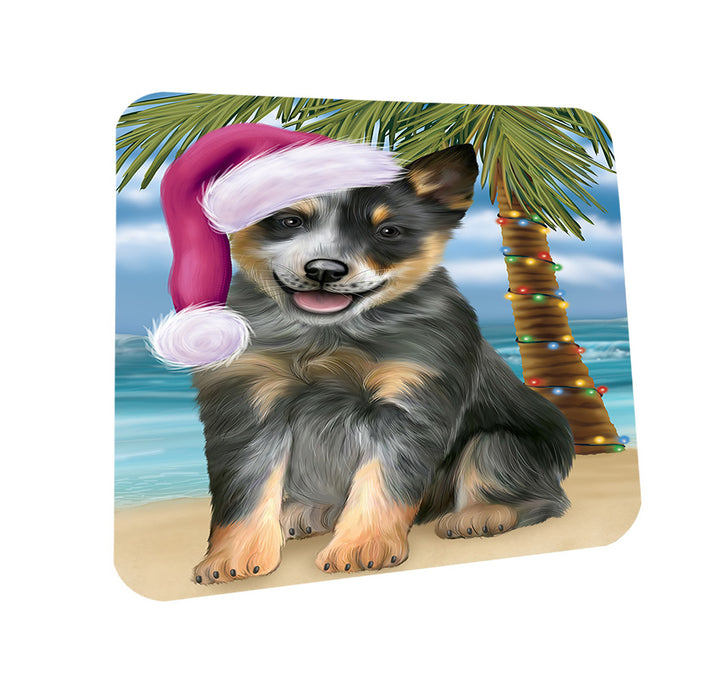 Summertime Happy Holidays Christmas Blue Heeler Dog on Tropical Island Beach Coasters Set of 4 CST54375