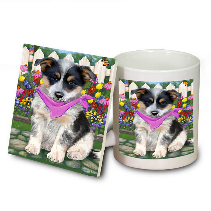 Spring Floral Blue Heeler Dog Mug and Coaster Set MUC52184