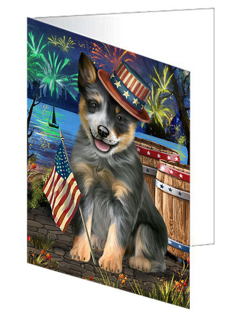 4th of July Independence Day Fireworks Blue Heeler Dog at the Lake Handmade Artwork Assorted Pets Greeting Cards and Note Cards with Envelopes for All Occasions and Holiday Seasons GCD57347
