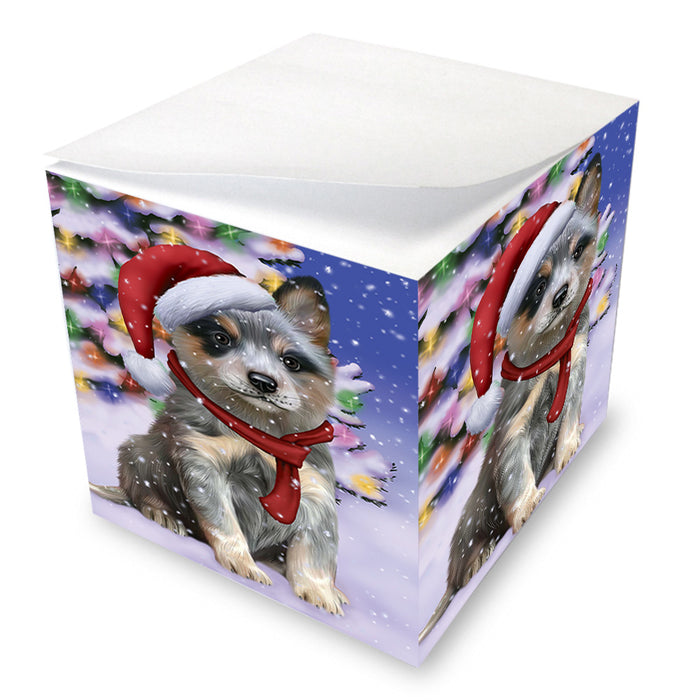 Winterland Wonderland Blue Heeler Dog In Christmas Holiday Scenic Background Note Cube NOC55388
