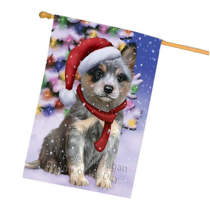 Winterland Wonderland Blue Heeler Dog In Christmas Holiday Scenic Background House Flag FLG53940
