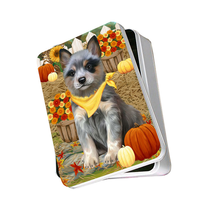 Fall Autumn Greeting Blue Heeler Dog with Pumpkins Photo Storage Tin PITN52315