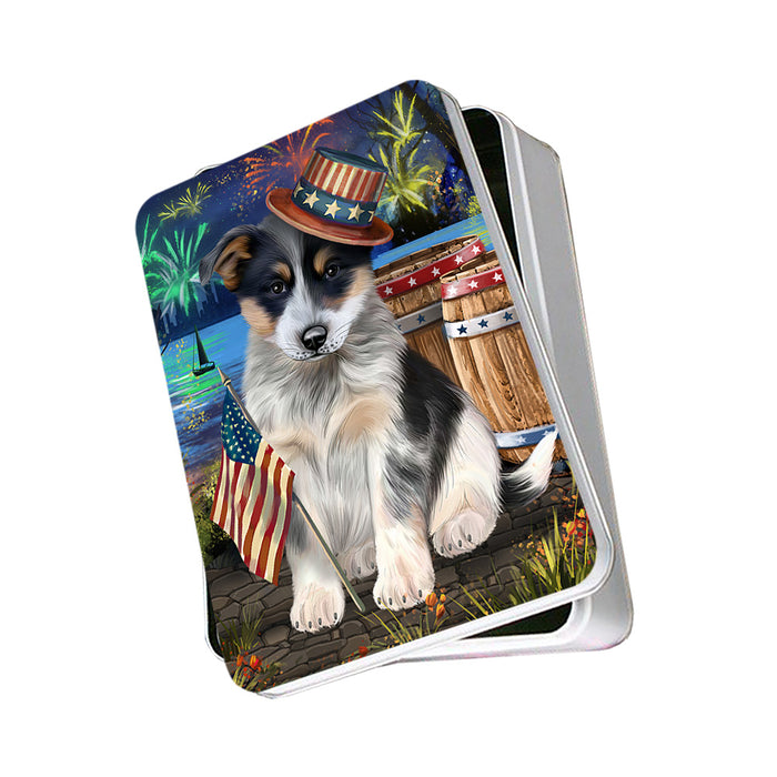 4th of July Independence Day Fireworks Blue Heeler Dog at the Lake Photo Storage Tin PITN51107