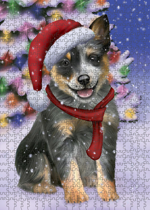 Winterland Wonderland Blue Heeler Dog In Christmas Holiday Scenic Background Puzzle with Photo Tin PUZL82128