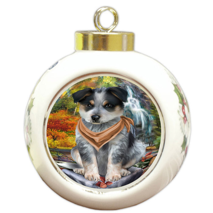 Scenic Waterfall Blue Heeler Dog Round Ball Christmas Ornament RBPOR51834