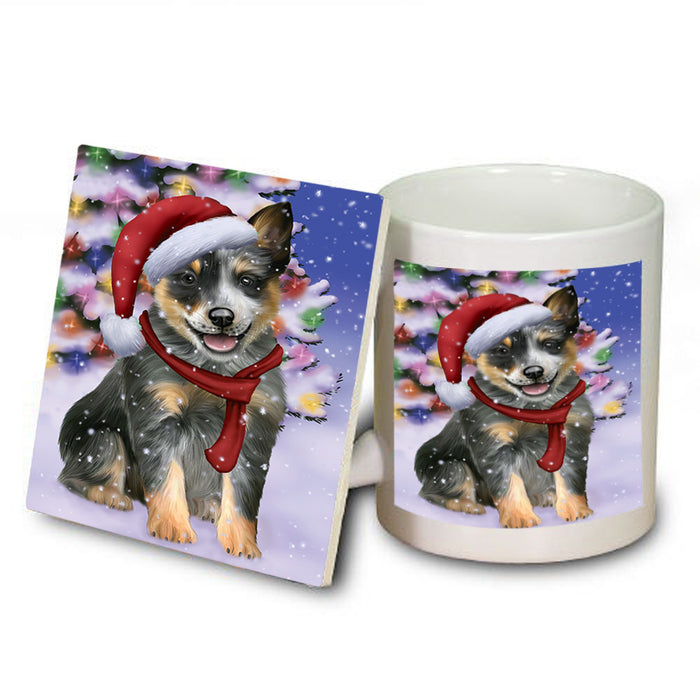 Winterland Wonderland Blue Heeler Dog In Christmas Holiday Scenic Background Mug and Coaster Set MUC53735