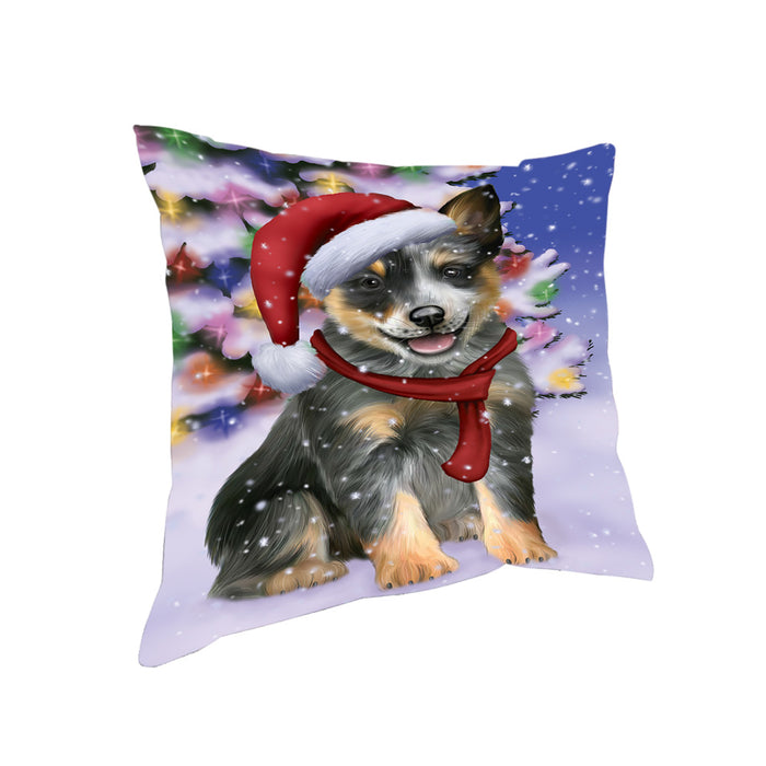 Winterland Wonderland Blue Heeler Dog In Christmas Holiday Scenic Background Pillow PIL71596